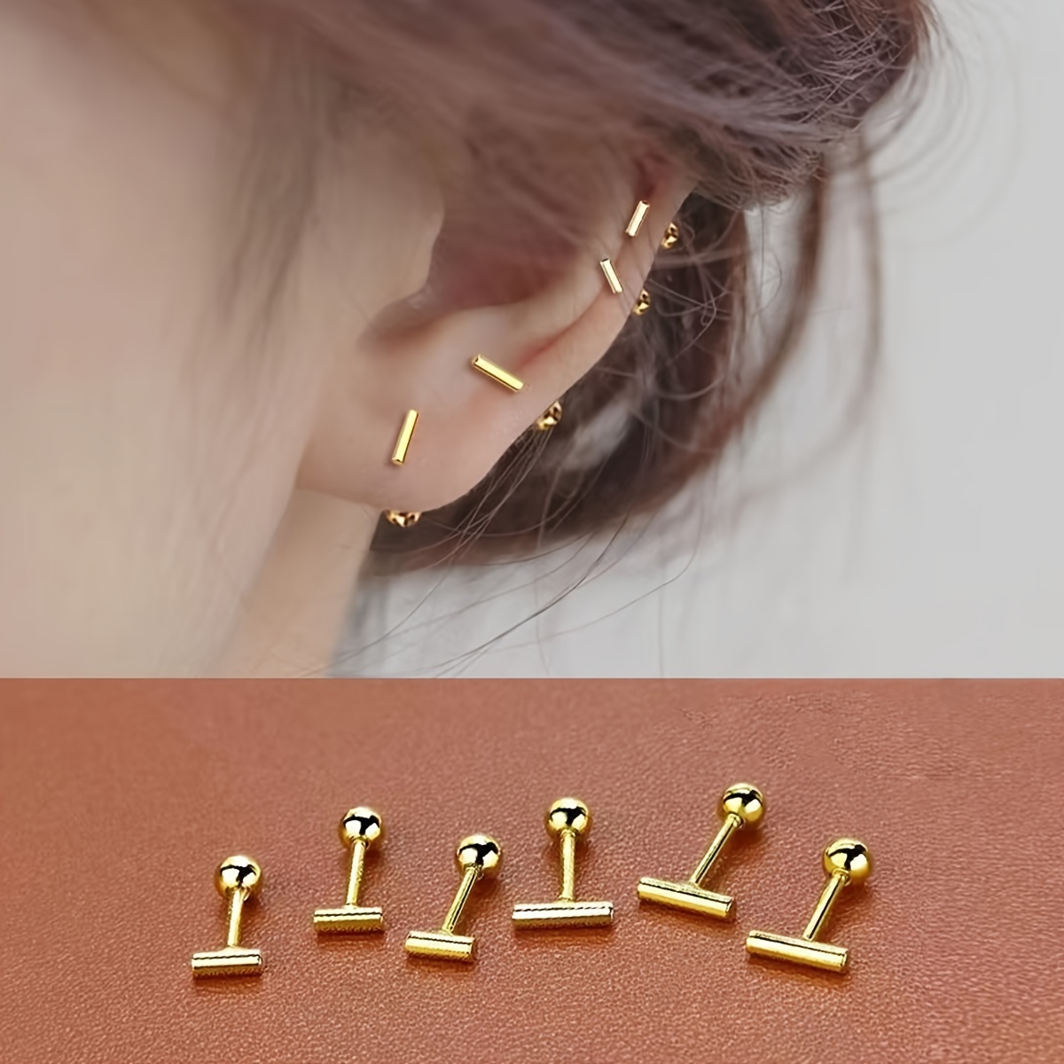 Stylish Stainless Steel Golden Stick-shaped Earrings
